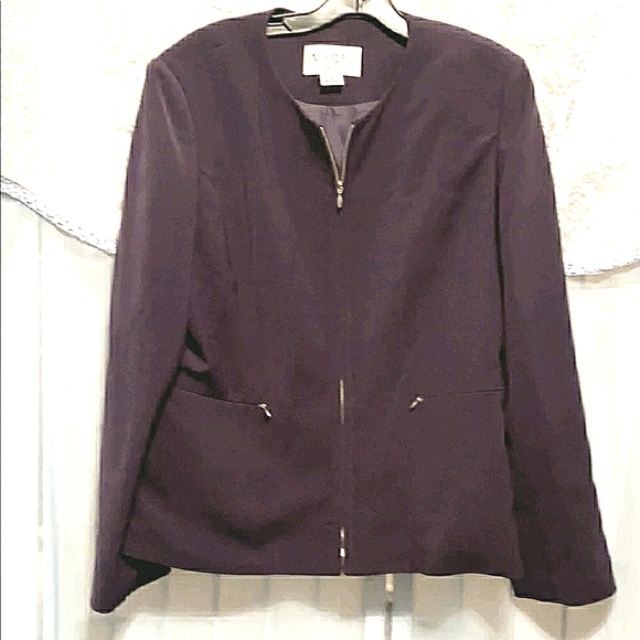 Adolfo | Jackets & Coats | Aldolfo Suits Deep Plum Blazer Zip Front Sz ...